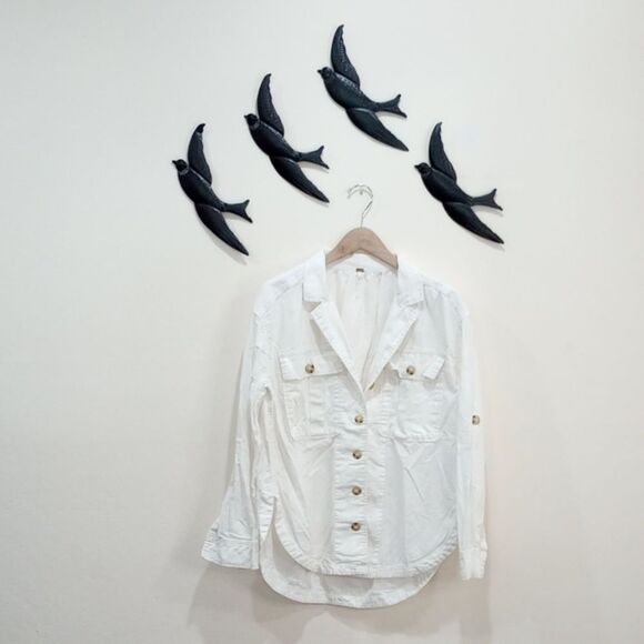 Free People Sunshine In My Pockets Linen Cotton Button-up Shirt Shacket -Size S - Picture 3 of 11